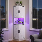 Armoire d'angle de ferme de 65 po, meuble de rangement avec porte de grange, 5 étagères, organisateur d'espace pour salon, bar, cuisine, salle de bain