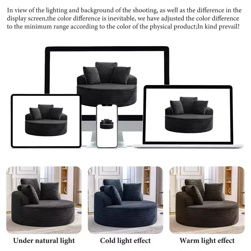 KERDOM Canapé rond surdimensionné avec dossier rembourré, fauteuil de sol simple "Nuage" pour salon, aucun assemblage requis, Noir