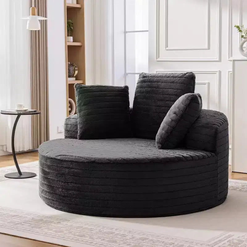 KERDOM Canapé rond surdimensionné avec dossier rembourré, fauteuil de sol simple "Nuage" pour salon, aucun assemblage requis, Noir
