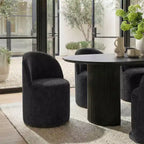 Ensemble table à manger pour 6, table ovale noire, chaises de salle à manger roulantes rembourrées avec roulettes, chenille texturée 360 g/m² - Panipeachy