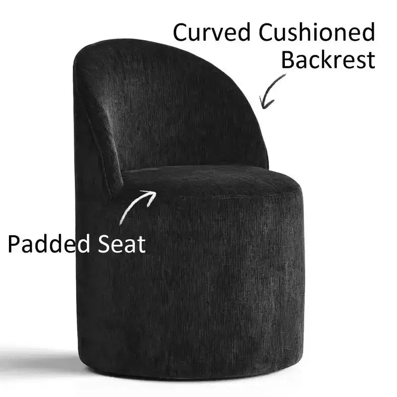 Ensemble table à manger pour 6, table ovale noire, chaises de salle à manger roulantes rembourrées avec roulettes, chenille texturée 360 g/m² - Panipeachy
