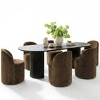 Ensemble table à manger pour 6, table ovale noire, chaises de salle à manger roulantes rembourrées avec roulettes, chenille texturée 360 g/m² - Panipeachy