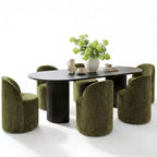 Ensemble table à manger pour 6, table ovale noire, chaises de salle à manger roulantes rembourrées avec roulettes, chenille texturée 360 g/m² - Panipeachy