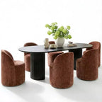 Ensemble table à manger pour 6, table ovale noire, chaises de salle à manger roulantes rembourrées avec roulettes, chenille texturée 360 g/m² - Panipeachy