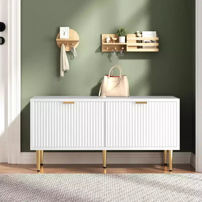 Meuble à chaussures, banc d'entrée Meuble de rangement à chaussures moderne cannelé à 2 portes pour le couloir, le salon, la chambre à coucher