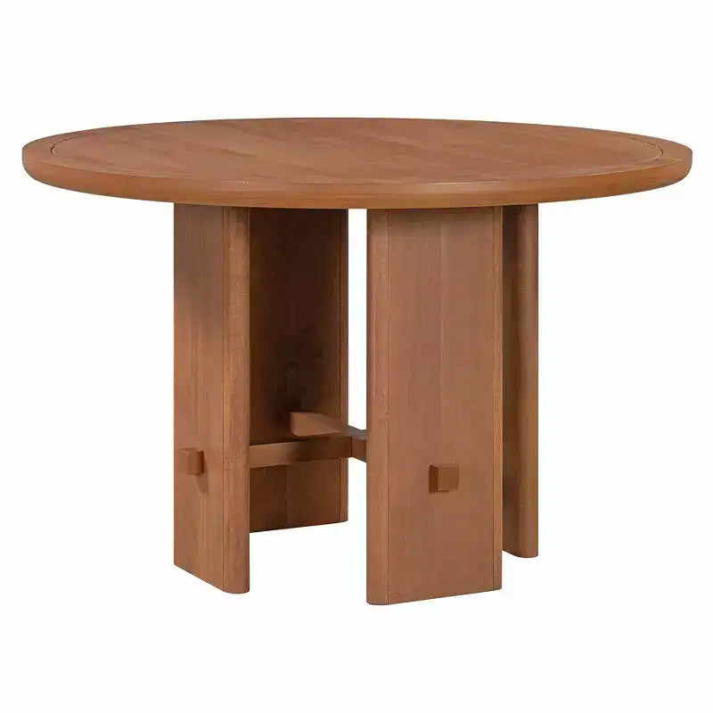 Table à manger ronde 5 pièces Whisen style ferme avec 4 chaises rembourrées en bois massif, ensemble pour 4 personnes