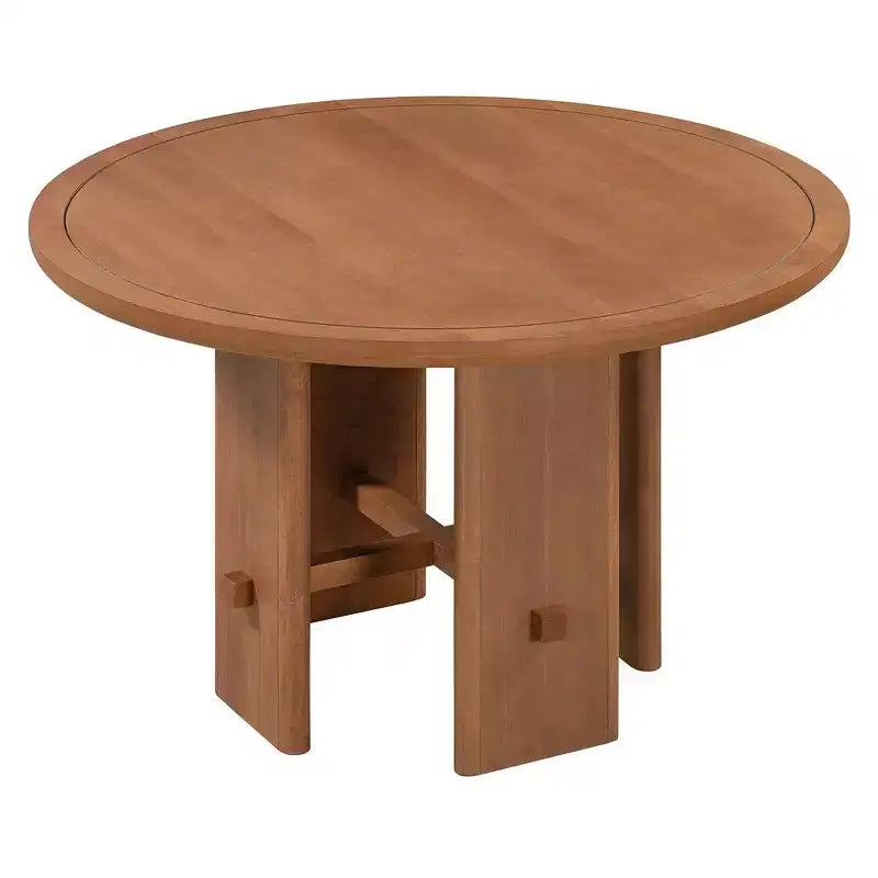 Table à manger ronde 5 pièces Whisen style ferme avec 4 chaises rembourrées en bois massif, ensemble pour 4 personnes