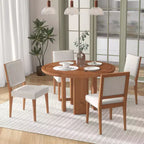 Table à manger ronde 5 pièces Whisen style ferme avec 4 chaises rembourrées en bois massif, ensemble pour 4 personnes