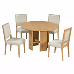 Table à manger ronde 5 pièces Whisen style ferme avec 4 chaises rembourrées en bois massif, ensemble pour 4 personnes