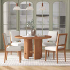 Table à manger ronde 5 pièces Whisen style ferme avec 4 chaises rembourrées en bois massif, ensemble pour 4 personnes