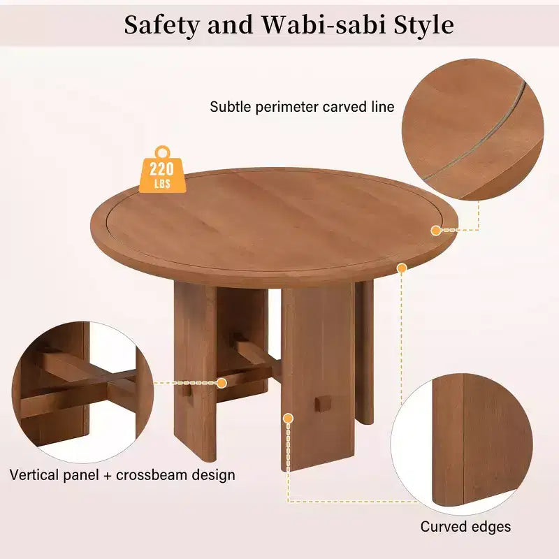 Table à manger ronde 5 pièces Whisen style ferme avec 4 chaises rembourrées en bois massif, ensemble pour 4 personnes