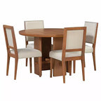 Table à manger ronde 5 pièces Whisen style ferme avec 4 chaises rembourrées en bois massif, ensemble pour 4 personnes