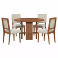 Whisen 5-Piece Farmhouse Round Dining Table with 4 Solid Wood Upholstered Chairs, Set for 4