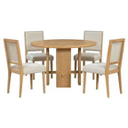 Table à manger ronde 5 pièces Whisen style ferme avec 4 chaises rembourrées en bois massif, ensemble pour 4 personnes