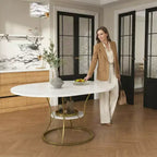 Table d'appoint moderne avec tiroir - Table de chevet pour chambre et salon, MDF aspect bois rustique et plateau en verre trempé, table d'appoint de style industriel