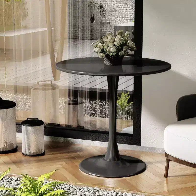 NAYSAYE Table à Manger Ronde Moderne Table d'appoint Plateau MDF Base en Acier Table Basse de Cuisine Salon Bureau, Noir, 31.5*19.7*29.1