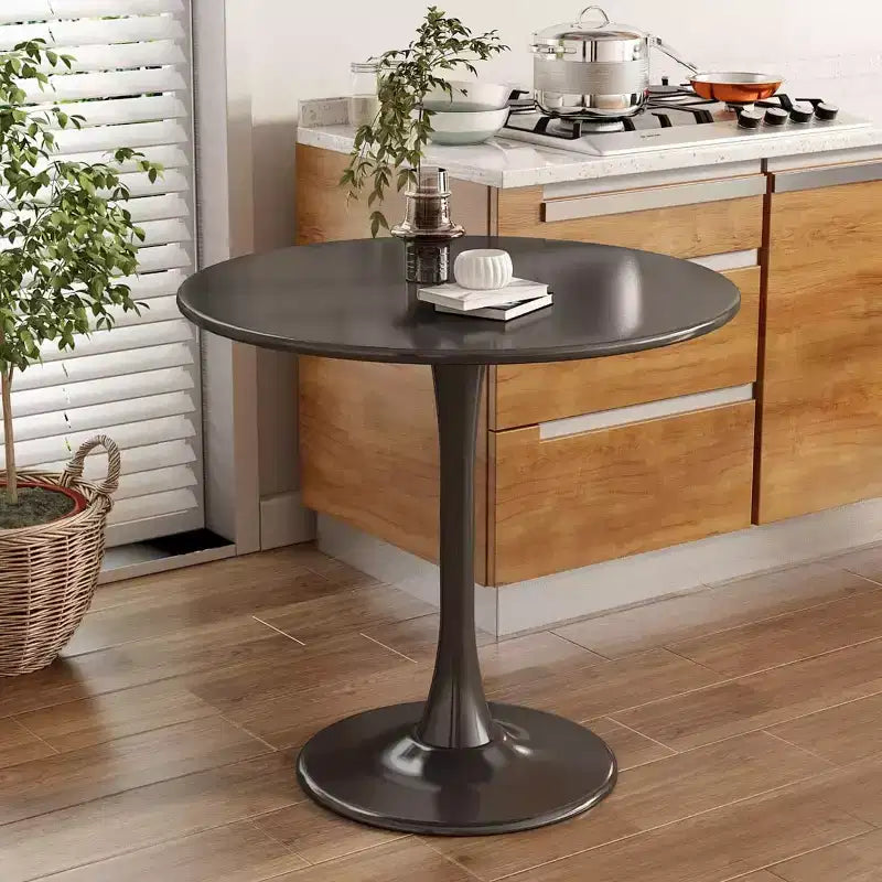 NAYSAYE Table à Manger Ronde Moderne Table d'appoint Plateau MDF Base en Acier Table Basse de Cuisine Salon Bureau, Noir, 31.5*19.7*29.1