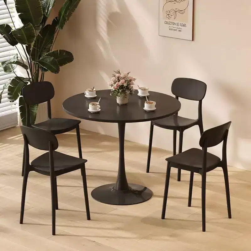 NAYSAYE Table à Manger Ronde Moderne Table d'appoint Plateau MDF Base en Acier Table Basse de Cuisine Salon Bureau, Noir, 31.5*19.7*29.1