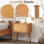 JVNOXK Table de chevet à rangement dissimulé pivotant de 22 pouces, table d'appoint à pieds en rotin de style moderne du milieu du siècle, convient aux chambres à coucher, finition naturelle