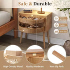 JVNOXK Table de chevet à rangement dissimulé pivotant de 22 pouces, table d'appoint à pieds en rotin de style moderne du milieu du siècle, convient aux chambres à coucher, finition naturelle