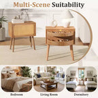 JVNOXK Table de chevet à rangement dissimulé pivotant de 22 pouces, table d'appoint à pieds en rotin de style moderne du milieu du siècle, convient aux chambres à coucher, finition naturelle
