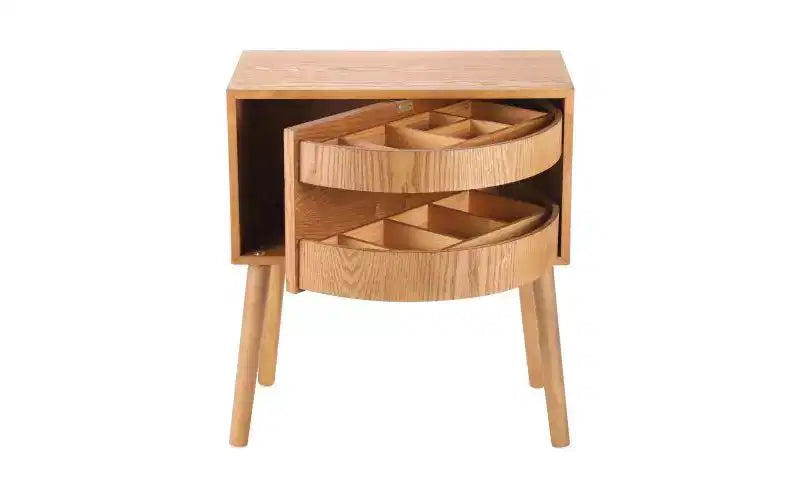 JVNOXK Table de chevet à rangement dissimulé pivotant de 22 pouces, table d'appoint à pieds en rotin de style moderne du milieu du siècle, convient aux chambres à coucher, finition naturelle