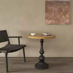 Table d'appoint ronde vintage sur pied, table d'appoint de style campagnard français avec plateau à grain de bois pour salon ou chambre à coucher-Panipeachy