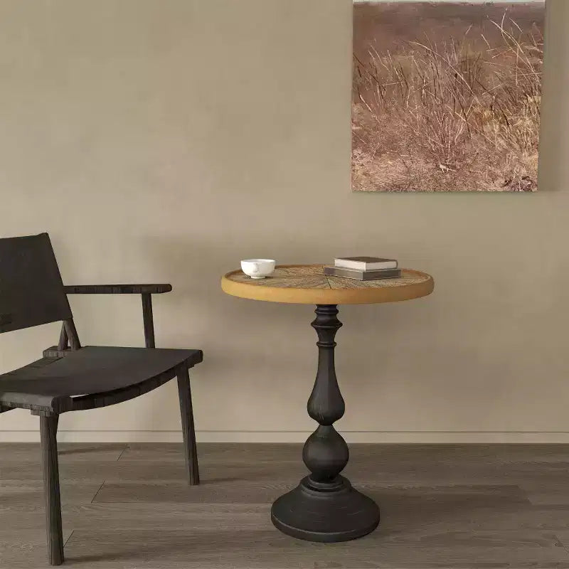 Table d'appoint ronde vintage sur pied, table d'appoint de style campagnard français avec plateau à grain de bois pour salon ou chambre à coucher-Panipeachy