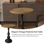 Table d'appoint ronde vintage sur pied, table d'appoint de style campagnard français avec plateau à grain de bois pour salon ou chambre à coucher-Panipeachy