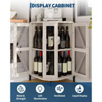 Meuble d'angle de bar avec lumières LED, meuble d'angle avec prise, espace de rangement et casier à vin amovible, meuble à café de style ferme pour salle à manger