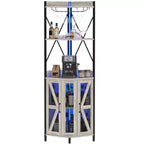 Meuble d'angle de bar avec lumières LED, meuble d'angle avec prise, espace de rangement et casier à vin amovible, meuble à café de style ferme pour salle à manger