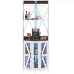 Corner Bar Cabinet with Led Lights,Corner Cabinet with Outlet, Storage Space and Detachable Wine Rack, Farmhouse Style Coffee Cabinet for Dining Room