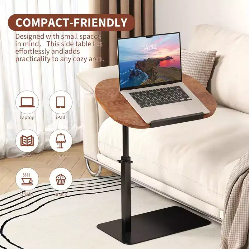 Table pour ordinateur portable pliante et réglable, table de lit avec base métallique, table d'appoint réglable en hauteur pour canapé, chevet ou petits espaces