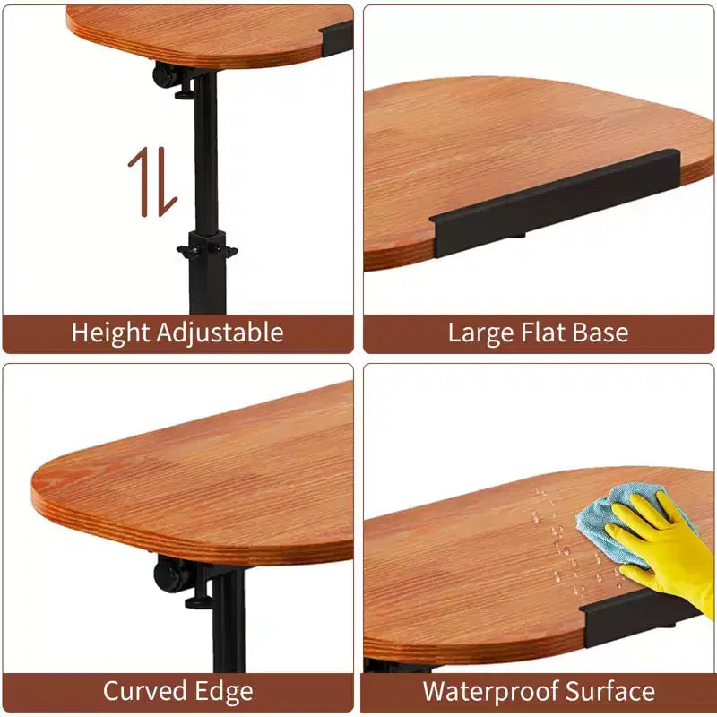 Table pour ordinateur portable pliante et réglable, table de lit avec base métallique, table d'appoint réglable en hauteur pour canapé, chevet ou petits espaces
