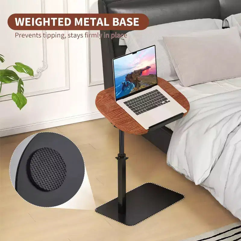 Table pour ordinateur portable pliante et réglable, table de lit avec base métallique, table d'appoint réglable en hauteur pour canapé, chevet ou petits espaces