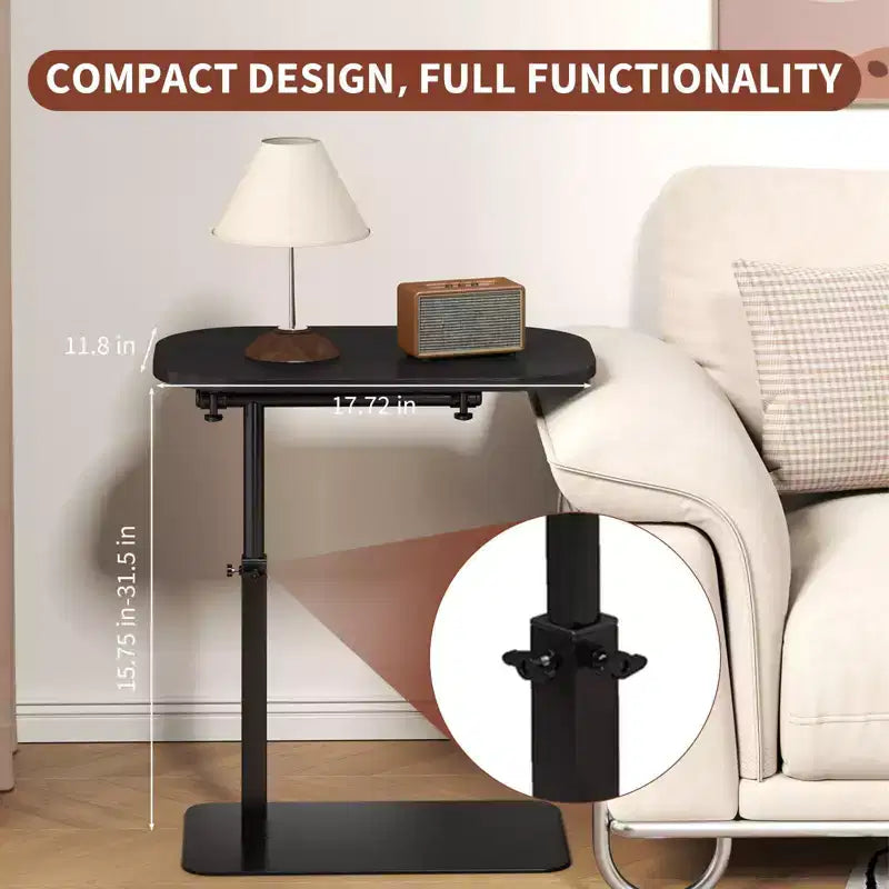 Table pour ordinateur portable pliante et réglable, table de lit avec base métallique, table d'appoint réglable en hauteur pour canapé, chevet ou petits espaces