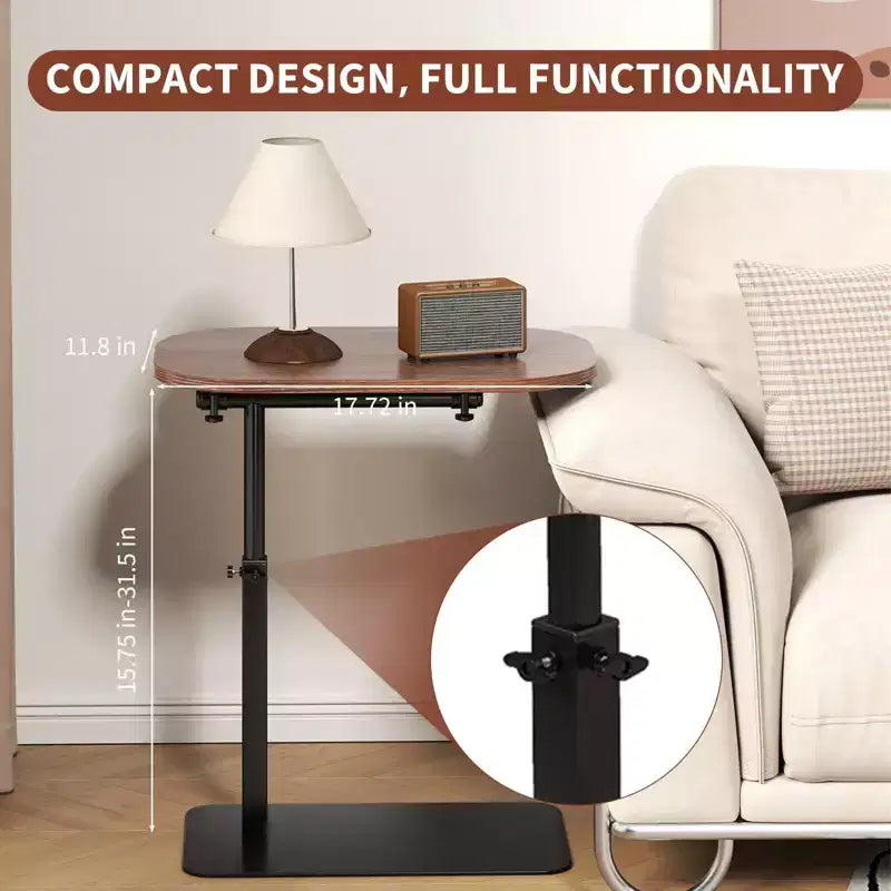 Table pour ordinateur portable pliante et réglable, table de lit avec base métallique, table d'appoint réglable en hauteur pour canapé, chevet ou petits espaces