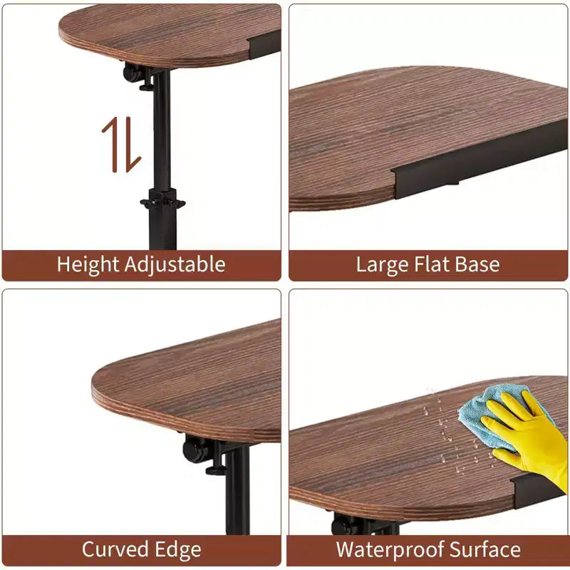 Table pour ordinateur portable pliante et réglable, table de lit avec base métallique, table d'appoint réglable en hauteur pour canapé, chevet ou petits espaces