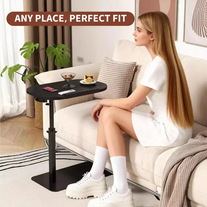 Table pour ordinateur portable pliante et réglable, table de lit avec base métallique, table d'appoint réglable en hauteur pour canapé, chevet ou petits espaces