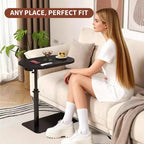 Table pour ordinateur portable pliante et réglable, table de lit avec base métallique, table d'appoint réglable en hauteur pour canapé, chevet ou petits espaces