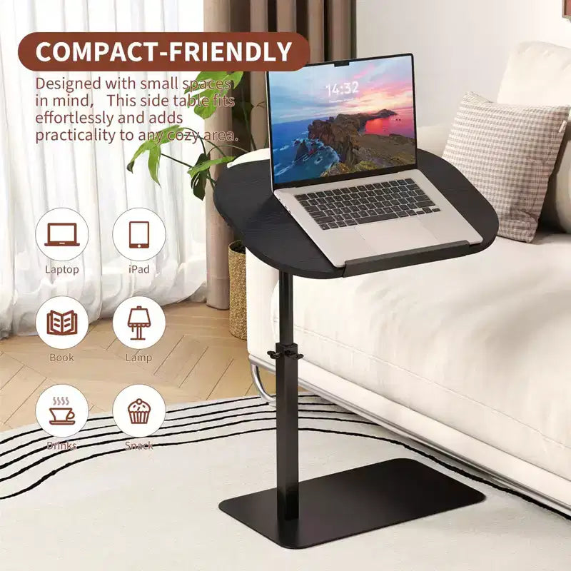 Table pour ordinateur portable pliante et réglable, table de lit avec base métallique, table d'appoint réglable en hauteur pour canapé, chevet ou petits espaces