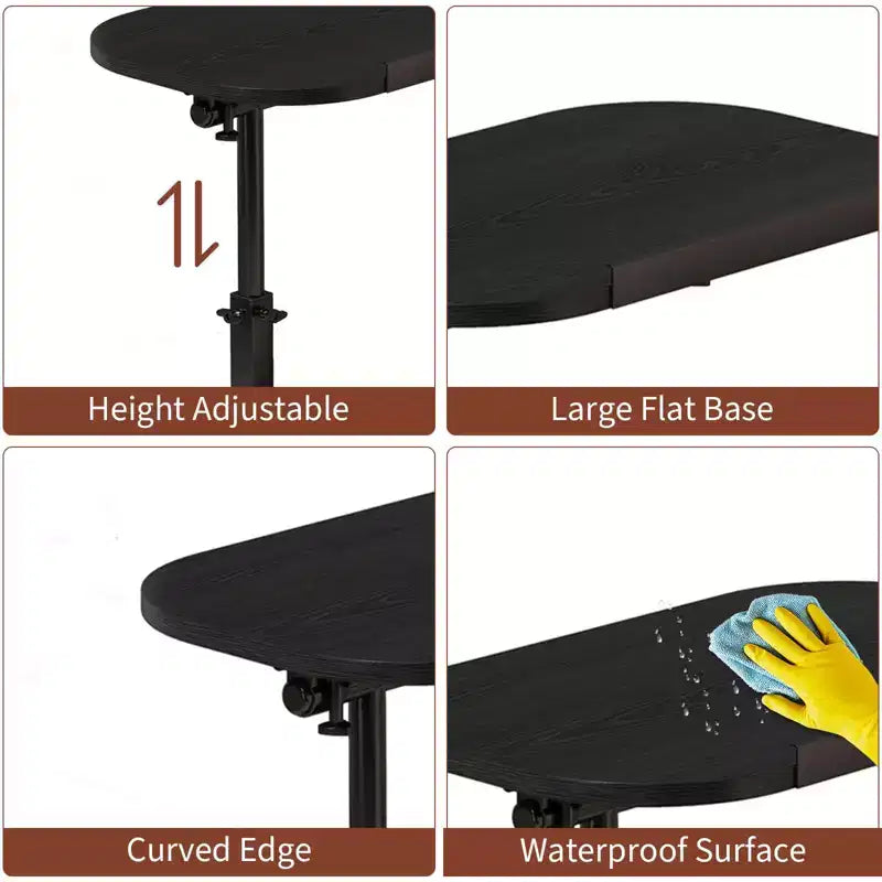 Table pour ordinateur portable pliante et réglable, table de lit avec base métallique, table d'appoint réglable en hauteur pour canapé, chevet ou petits espaces