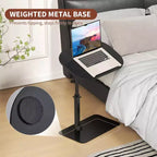 Table pour ordinateur portable pliante et réglable, table de lit avec base métallique, table d'appoint réglable en hauteur pour canapé, chevet ou petits espaces