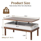 Table basse Celebalcony, table basse relevable avec compartiment de rangement, table de salle à manger relevable, pour salon, bureau et maison