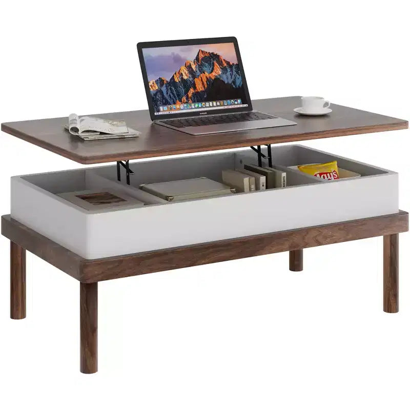 Table basse Celebalcony, table basse relevable avec compartiment de rangement, table de salle à manger relevable, pour salon, bureau et maison