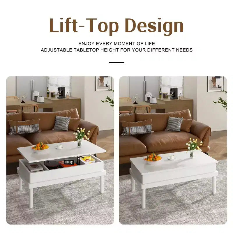 Table basse Celebalcony, table basse relevable avec compartiment de rangement, table de salle à manger relevable, pour salon, bureau et maison