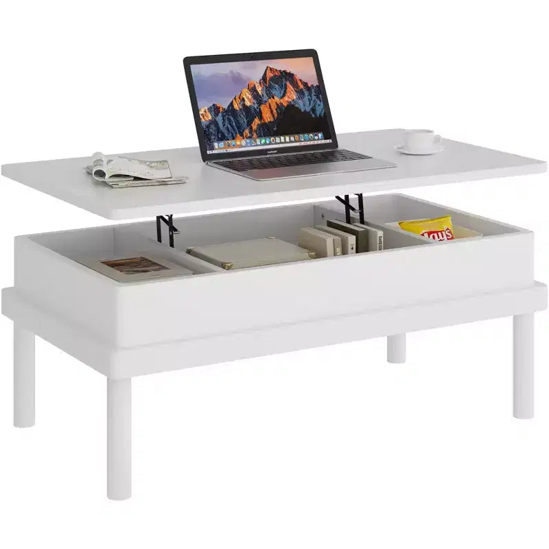 Table basse Celebalcony, table basse relevable avec compartiment de rangement, table de salle à manger relevable, pour salon, bureau et maison