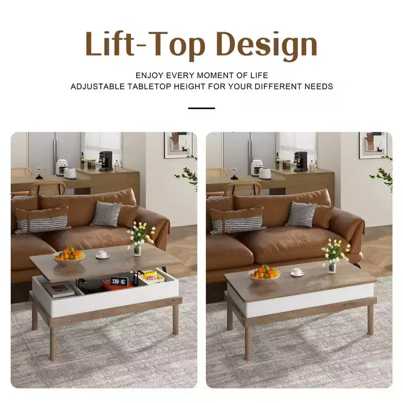 Table basse Celebalcony, table basse relevable avec compartiment de rangement, table de salle à manger relevable, pour salon, bureau et maison