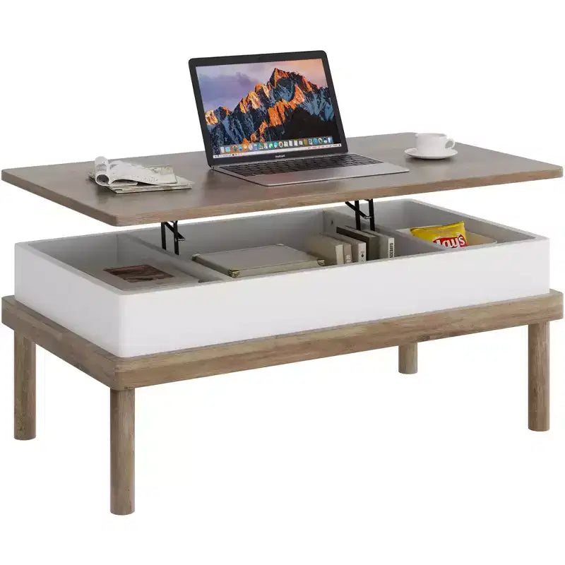 Table basse Celebalcony, table basse relevable avec compartiment de rangement, table de salle à manger relevable, pour salon, bureau et maison