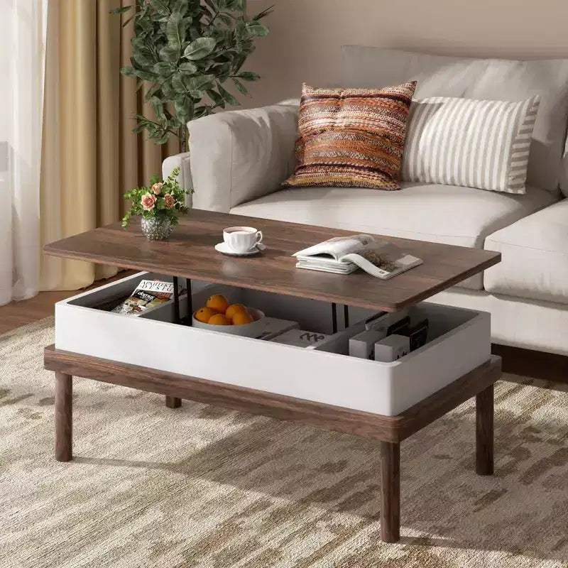 Table basse Celebalcony, table basse relevable avec compartiment de rangement, table de salle à manger relevable, pour salon, bureau et maison